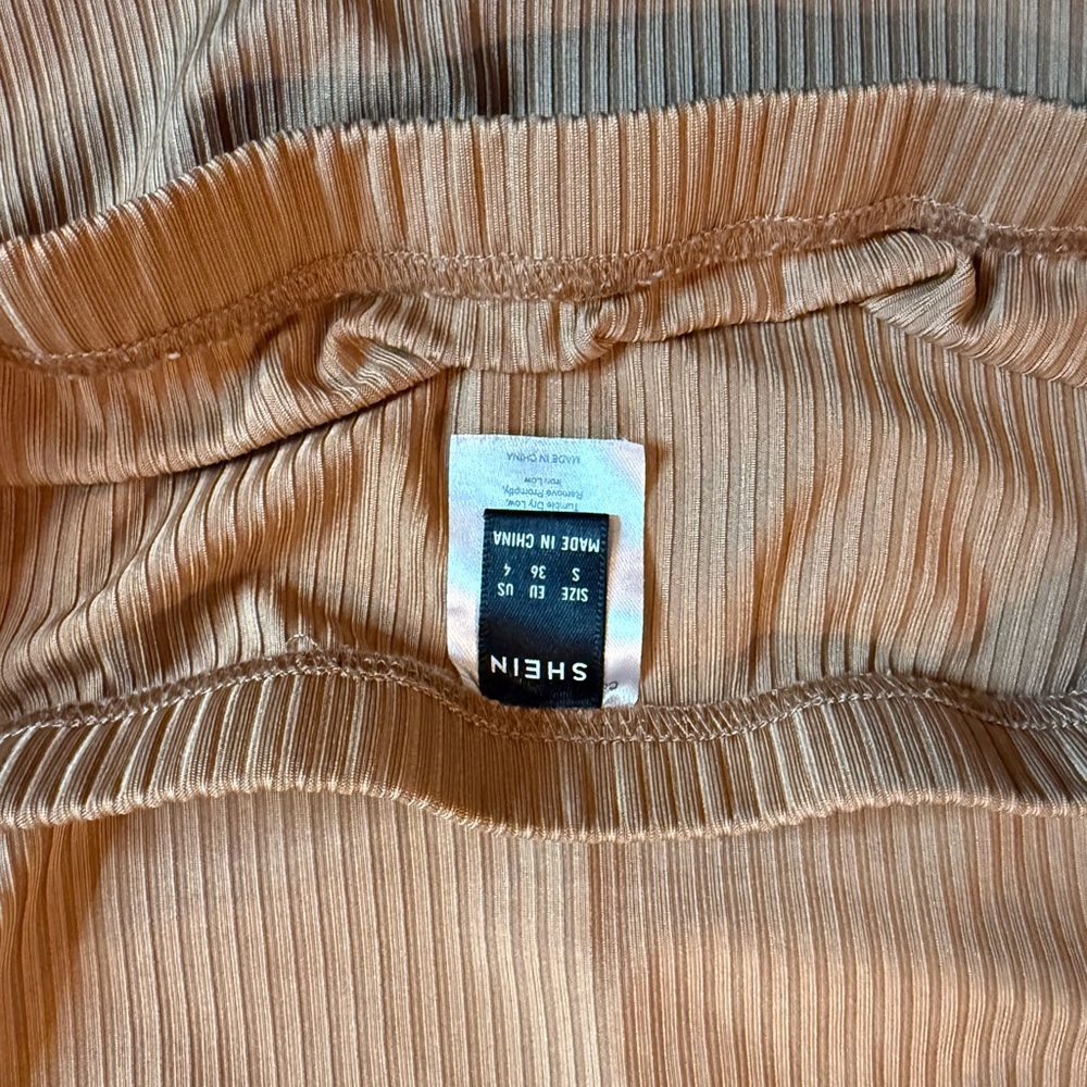 Tan Ruched Rib Midi-Mini Skirt - Picture 2 of 4